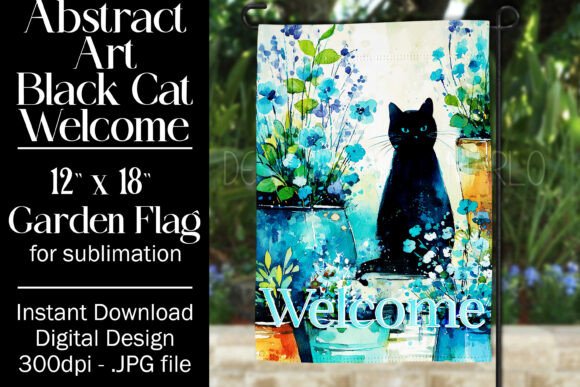 Abstract Black Cat Garden Flag Design 1