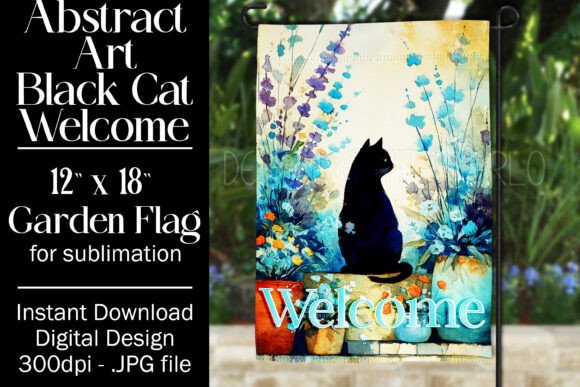Abstract Black Cat Garden Flag Design 2