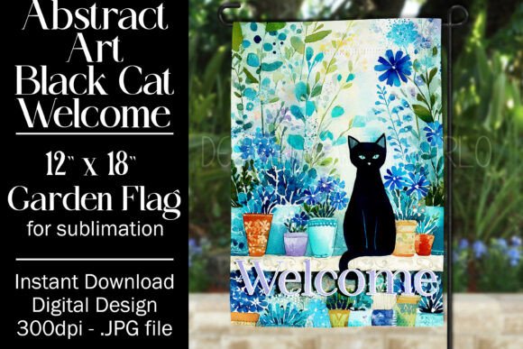 Abstract Black Cat Garden Flag Design 3