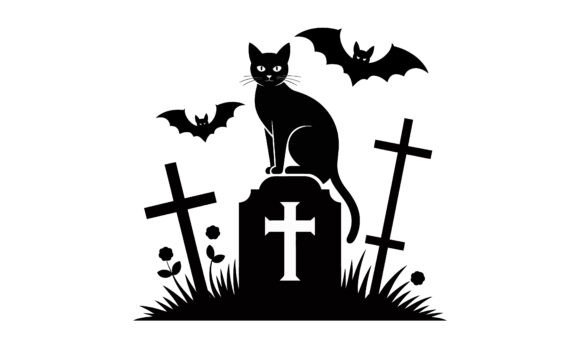 Black Cat Graveyard Silhouette Halloween