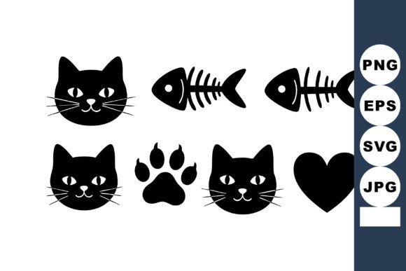 Black Cat Heads Icons Set