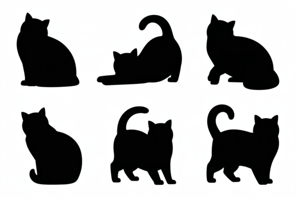 Black Cat Poses Silhouettes