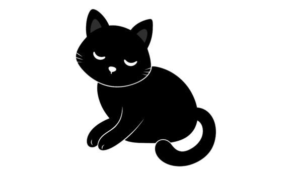 Black Cat Resting with Closed Eyes