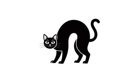 Black Cat Silhouette Arched Back Vector