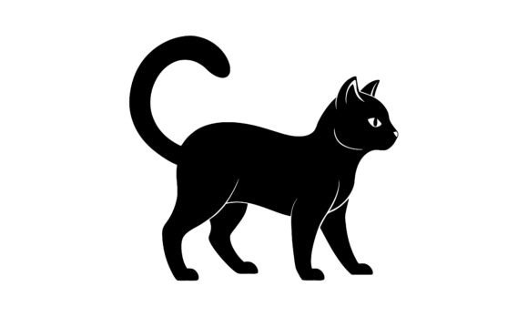 Black Cat Silhouette Profile View Design