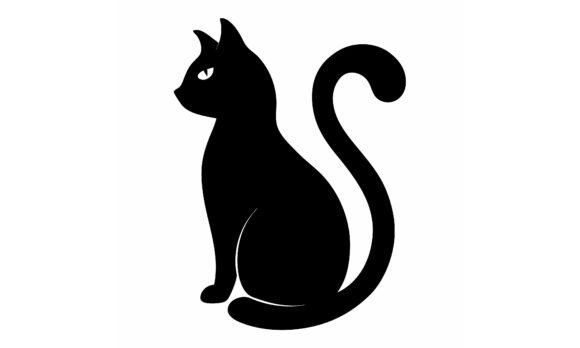 Black Cat Silhouette Sitting Side