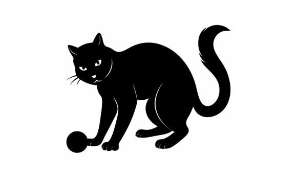Black Cat Silhouette with a Ball