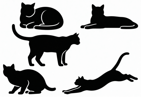 Black Cat Silhouettes Vector Pack