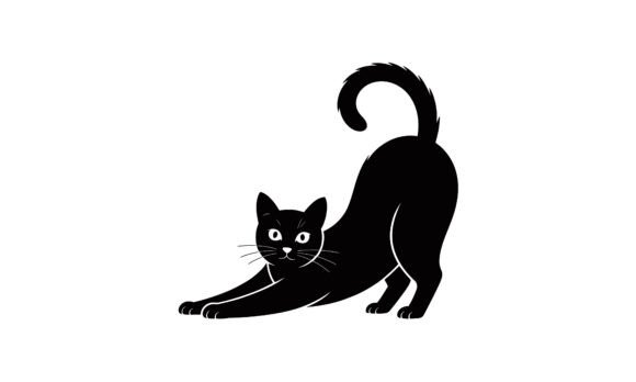 Black Cat Stretching Silhouette