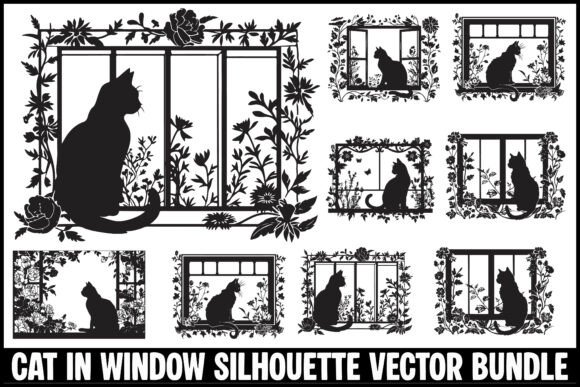 Cat in Window Silhouette Vector Bundle