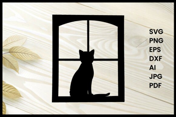 Cat Looking out Window Silhouette Vector