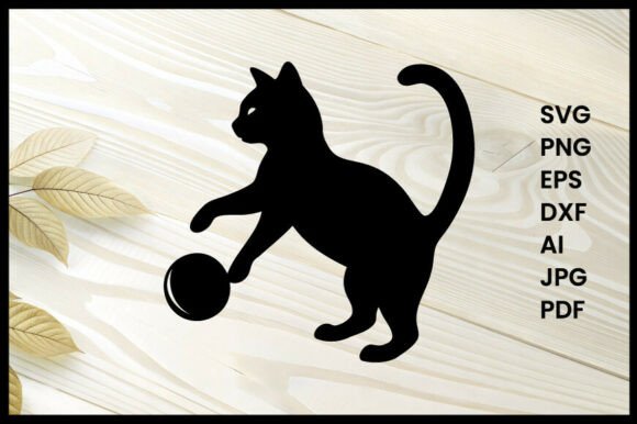 Cat Playing with Ball Silhouette Vector