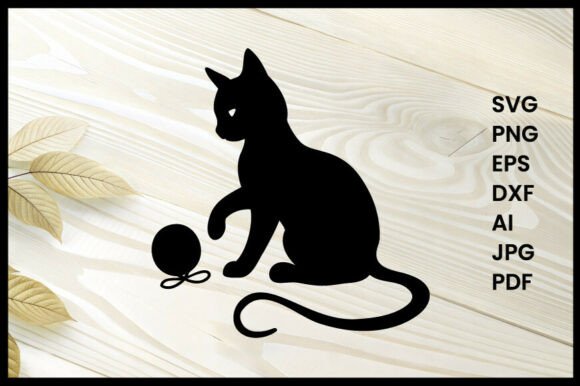 Cat Playing with Yarn Silhouette Vector