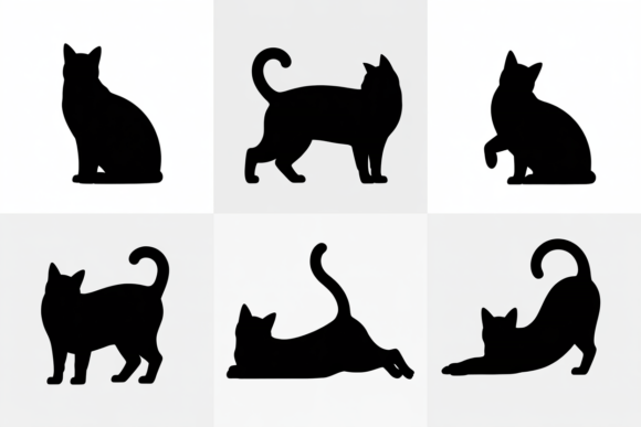 Cat Poses Black and White Set