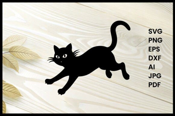 Cat Pouncing Silhouette Vector