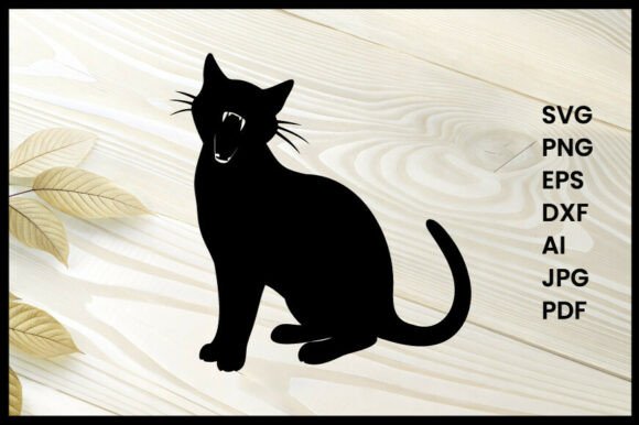 Cat Yawning Silhouette Vector