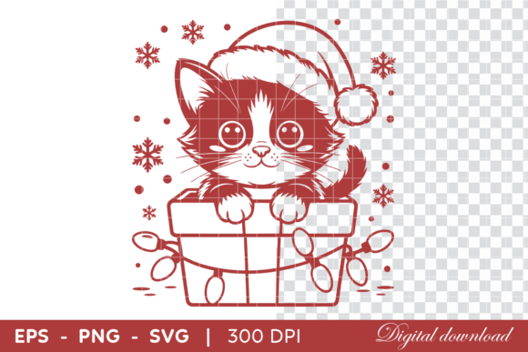 Christmas Kitten in Gift Box with Lights