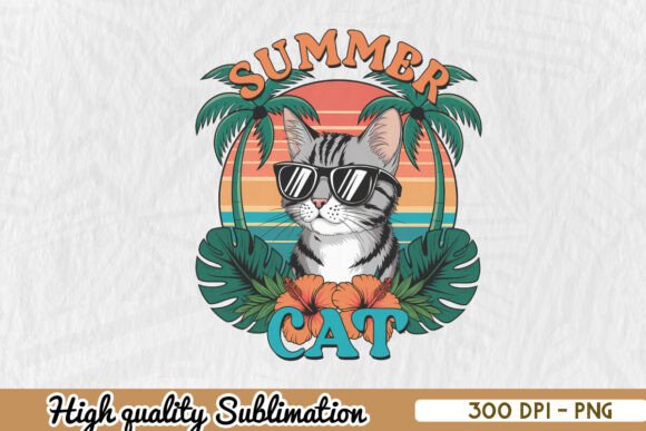 Cool Cat Embracing the Summer Vibes PNG