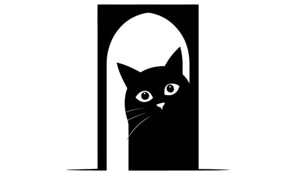 Curious Black Cat Peeking Through Doorwa