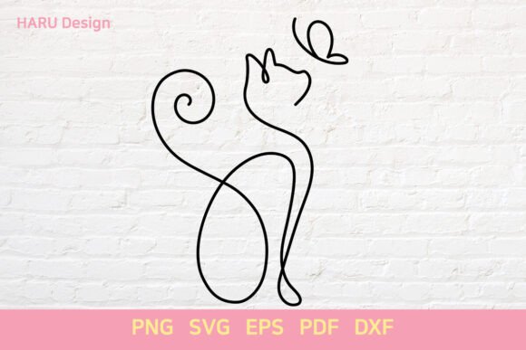 Cute Cat and Butterfly Cat Outline