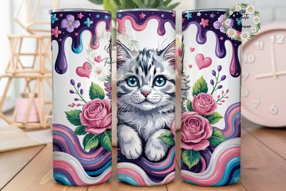 Cute Cat and Roses 20oz Tumbler Wrap