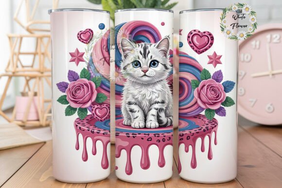 Cute Cat and Roses Tumbler Wrap