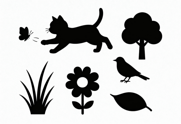 Cute Cat Butterfly Nature Silhouette