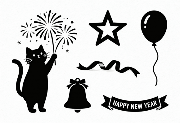Cute Cat New Year Fireworks Clipart
