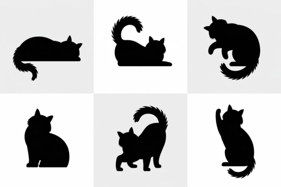Cute Cat Silhouettes in Various Poses
