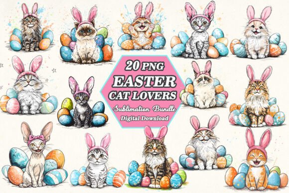 Easter Cat Lover Sublimation PNG Bundle