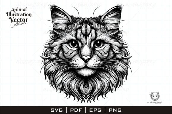 Majestic Maine Coon Cat Line Art