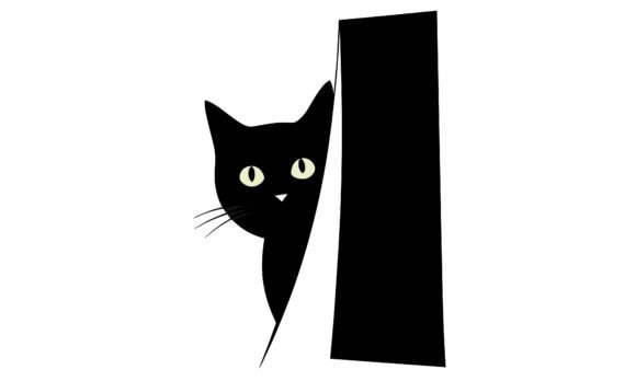 Playful Black Cat Peeking Around Corner