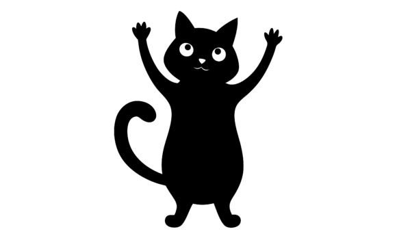 Playful Black Cat with Raised Paws