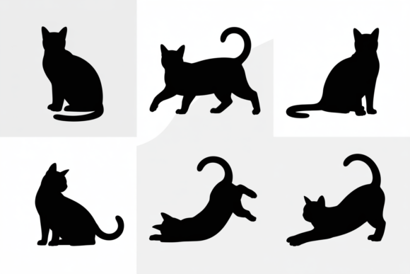 Silhouette of Cat in Various Poses