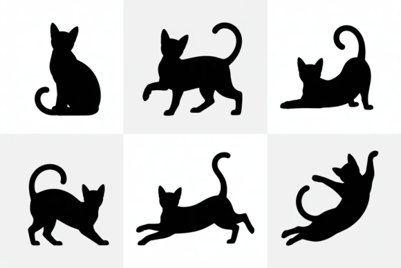 Silhouettes of Various Black Cat Poses