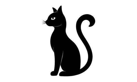 Sitting Black Cat Silhouette Vector