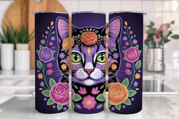 Sugar Skull Cat 20oz Tumbler Wrap