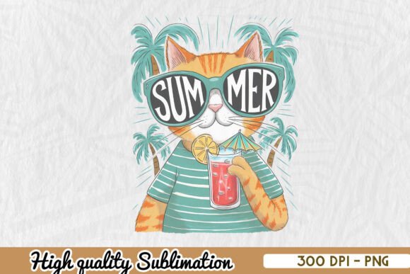 Summer Vibes Funny Cat Sublimation PNG