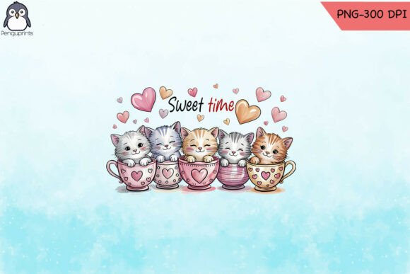 Sweet Time Happy Cat Valentine’s PNG