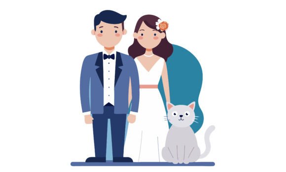 Wedding Couple and Their Cat