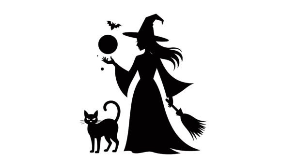 Witch Silhouette with Black Cat